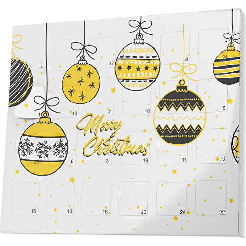 XS Adventskalender Weihnachtskugeln , M&M\'s, weiß / sonnengelb, Vollkartonhülle, weiß, 1,60cm x 12,00cm x 14,00cm (Länge x Höhe x Breite), Bild 1