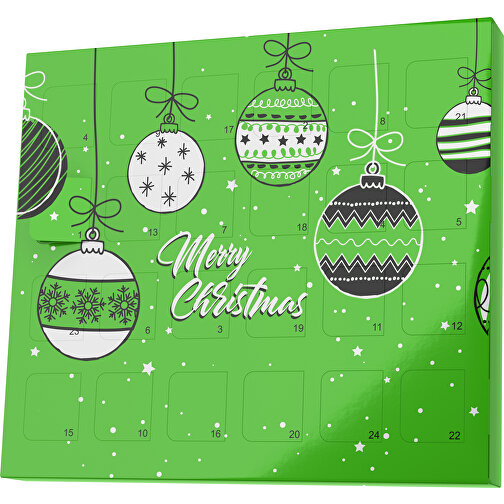 XS Adventskalender Weihnachtskugeln , Brandt, grasgrün / weiß, Vollkartonhülle, weiß, 1,60cm x 12,00cm x 14,00cm (Länge x Höhe x Breite), Bild 1