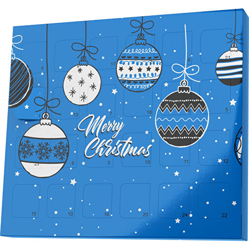 XS Adventskalender Weihnachtskugeln , Brandt, kobaltblau / weiß, Vollkartonhülle, weiß, 1,60cm x 12,00cm x 14,00cm (Länge x Höhe x Breite), Bild 1