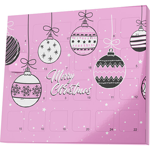 XS Adventskalender Weihnachtskugeln , Brandt, rosa / weiß, Vollkartonhülle, weiß, 1,60cm x 12,00cm x 14,00cm (Länge x Höhe x Breite), Bild 1