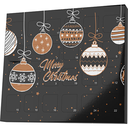 XS Adventskalender Weihnachtskugeln , Brandt, schwarz / braun, Vollkartonhülle, weiß, 1,60cm x 12,00cm x 14,00cm (Länge x Höhe x Breite), Bild 1