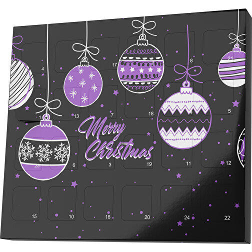 XS Adventskalender Weihnachtskugeln , Brandt, schwarz / lavendellila, Vollkartonhülle, weiß, 1,60cm x 12,00cm x 14,00cm (Länge x Höhe x Breite), Bild 1