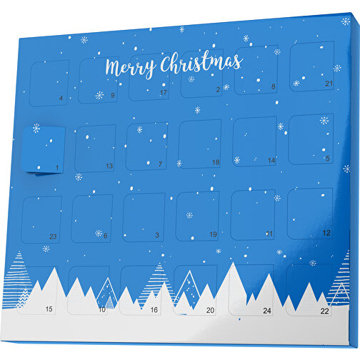 XS Adventskalender Weihnachtswald , M&M\'s, kobaltblau / weiss, Vollkartonhülle, weiss, 1,60cm x 12,00cm x 14,00cm (Länge x Höhe x Breite), Bild 1