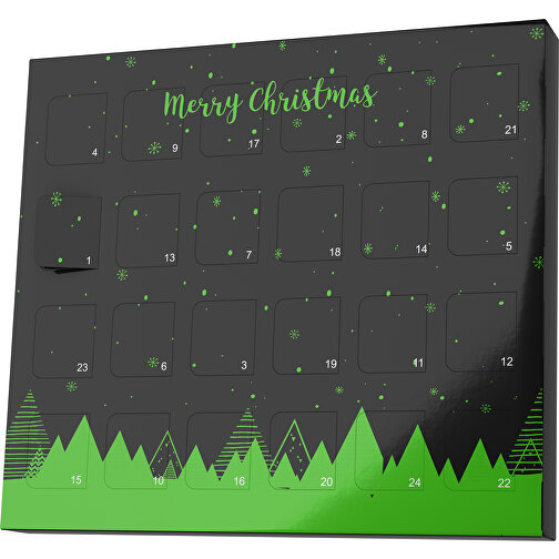 XS Adventskalender Weihnachtswald , M&M\'s, schwarz / grasgrün, Vollkartonhülle, weiss, 1,60cm x 12,00cm x 14,00cm (Länge x Höhe x Breite), Bild 1