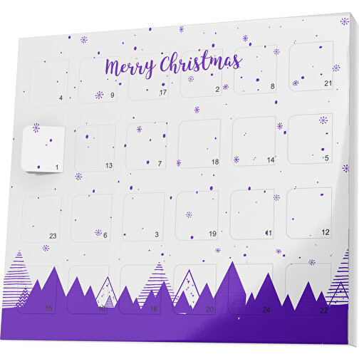 XS Adventskalender Weihnachtswald , Brandt, weiß / violet, Vollkartonhülle, weiß, 1,60cm x 12,00cm x 14,00cm (Länge x Höhe x Breite), Bild 1