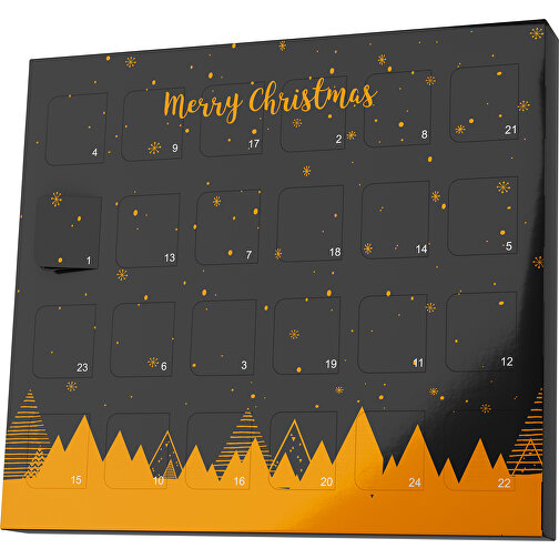 XS Adventskalender Weihnachtswald , Brandt, schwarz / gelborange, Vollkartonhülle, weiss, 1,60cm x 12,00cm x 14,00cm (Länge x Höhe x Breite), Bild 1