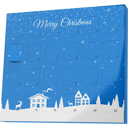 XS Adventskalender Weihnachtsdorf , M&M\'s, kobaltblau / weiß, Vollkartonhülle, weiß, 1,60cm x 12,00cm x 14,00cm (Länge x Höhe x Breite), Bild 1