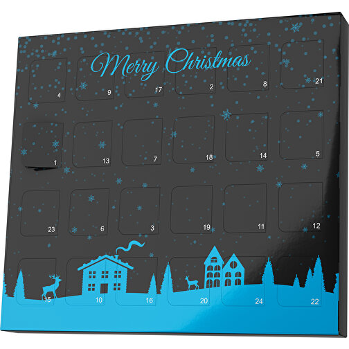 XS Adventskalender Weihnachtsdorf , M&M\'s, schwarz / himmelblau, Vollkartonhülle, weiss, 1,60cm x 12,00cm x 14,00cm (Länge x Höhe x Breite), Bild 1