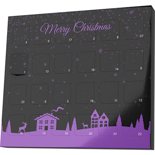 XS Adventskalender Weihnachtsdorf , M&M\'s, schwarz / lavendellila, Vollkartonhülle, weiss, 1,60cm x 12,00cm x 14,00cm (Länge x Höhe x Breite), Bild 1