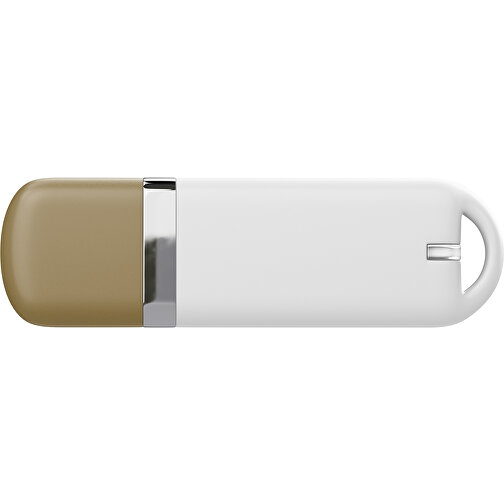 USB-Stick StylishDrive 2.0 , weiß / gold MB , 65 GB , Gummiplastik, Kunststoff MB , 6,20cm x 0,75cm x 2,00cm (Länge x Höhe x Breite), Bild 2