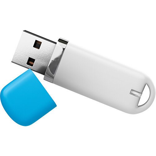 USB-Stick StylishDrive 2.0 , weiß / himmelblau MB , 65 GB , Gummiplastik, Kunststoff MB , 6,20cm x 0,75cm x 2,00cm (Länge x Höhe x Breite), Bild 1