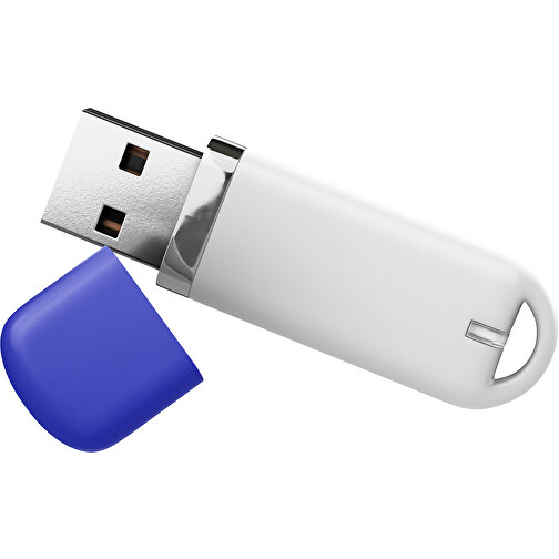 USB-Stick StylishDrive 2.0 , weiß / blau MB , 65 GB , Gummiplastik, Kunststoff MB , 6,20cm x 0,75cm x 2,00cm (Länge x Höhe x Breite), Bild 1