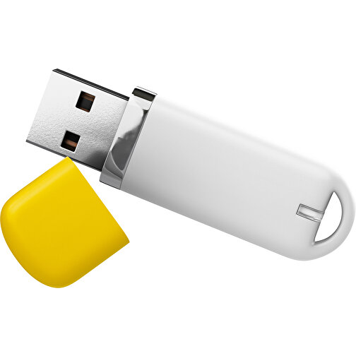 USB-Stick StylishDrive 2.0 , weiß / goldgelb MB , 65 GB , Gummiplastik, Kunststoff MB , 6,20cm x 0,75cm x 2,00cm (Länge x Höhe x Breite), Bild 1