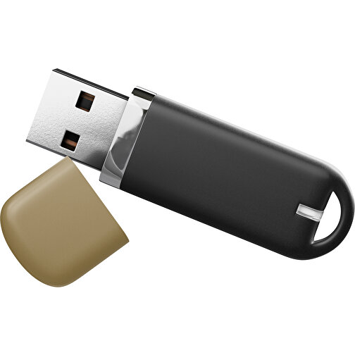 USB-Stick StylishDrive 2.0 , schwarz / gold MB , 32 GB , Gummiplastik, Kunststoff MB , 6,20cm x 0,75cm x 2,00cm (Länge x Höhe x Breite), Bild 1