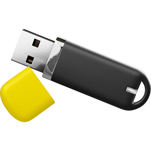 USB-Stick StylishDrive 2.0 , schwarz / gelb MB , 32 GB , Gummiplastik, Kunststoff MB , 6,20cm x 0,75cm x 2,00cm (Länge x Höhe x Breite), Bild 1