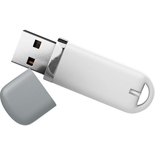 USB-Stick StylishDrive 2.0 , weiß / silber MB , 32 GB , Gummiplastik, Kunststoff MB , 6,20cm x 0,75cm x 2,00cm (Länge x Höhe x Breite), Bild 1