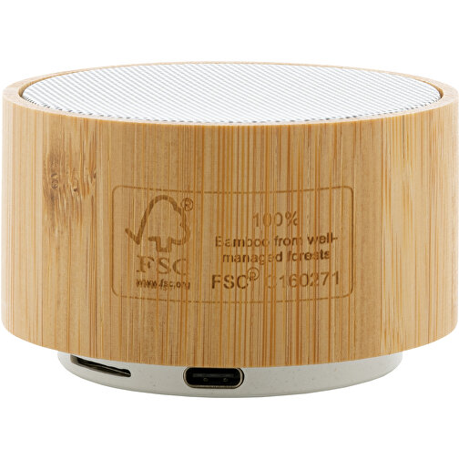 Kabelloser 3W-Lautsprecher Aus RCS RKunststoff & Bambus, Weiß , weiß, Bambus FSC® zertifiziert, 4,30cm (Höhe), Bild 3