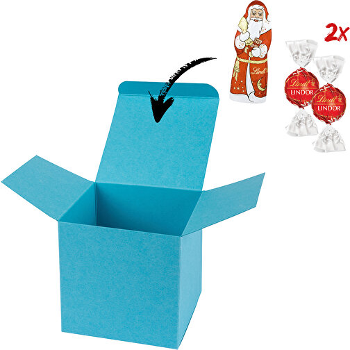 Color Box Lindt X-Mas - Hellblau , Lindt, hellblau, Papier, 5,50cm x 5,50cm x 5,50cm (Länge x Höhe x Breite), Bild 1