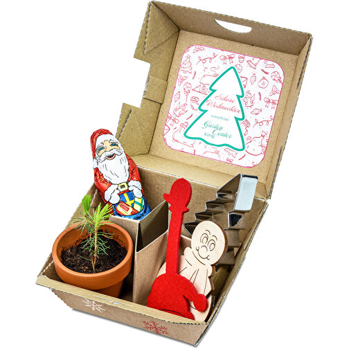 Coffret cadeau de Noël - Pot en argile avec graines d épicéa, Père Noël en chocolat, sapin en , Image 1