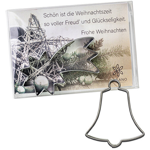 Backförmchen In Der Box - Winter - Glocke , individuell, Edelstahl, Papier, Kunststoff, 10,50cm x 1,70cm x 7,50cm (Länge x Höhe x Breite), Bild 1