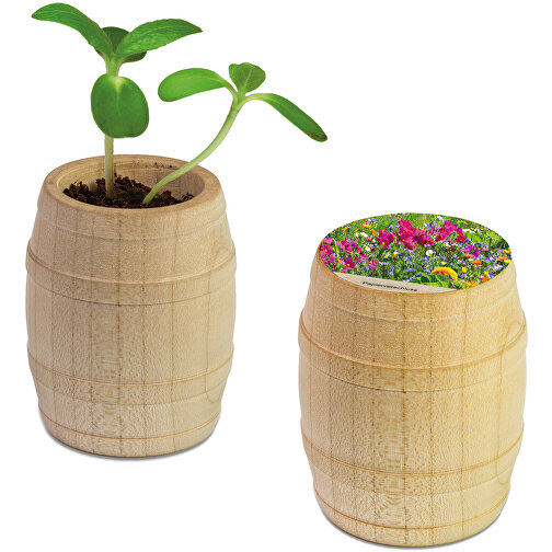 Mini-tonneau en bois avec graines - Mélange de fleurs d été, Image 1