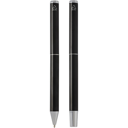 Lucetto Geschenkset Mit Kugelschreiber Und Tintenroller Aus Recyceltem Aluminium , schwarz, Recycled Aluminium, 14,00cm (Länge), Bild 4
