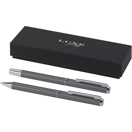Lucetto Geschenkset Mit Kugelschreiber Und Tintenroller Aus Recyceltem Aluminium , grau, Recycled Aluminium, 14,00cm (Länge), Bild 1