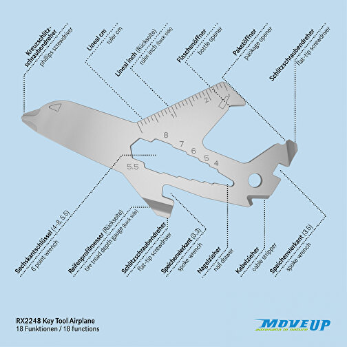 ROMINOX® Key Tool Airplane / Flugzeug (18 Funktionen) , grün, Edelstahl, 7,00cm x 0,23cm x 3,20cm (Länge x Höhe x Breite), Bild 10