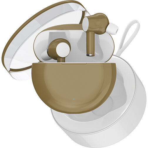 True-Wireless In-Ear Kopfhörer Truly , gold / weiß, Kunststoff, 6,00cm x 3,00cm x 6,00cm (Länge x Höhe x Breite), Bild 2