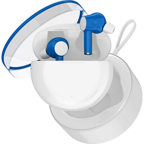 True-Wireless In-Ear Kopfhörer Truly , weiß / kobaltblau, Kunststoff, 6,00cm x 3,00cm x 6,00cm (Länge x Höhe x Breite), Bild 2