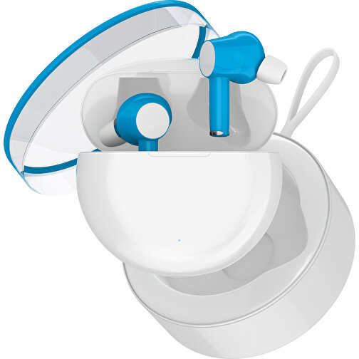 True-Wireless In-Ear Kopfhörer Truly , weiß / himmelblau, Kunststoff, 6,00cm x 3,00cm x 6,00cm (Länge x Höhe x Breite), Bild 2