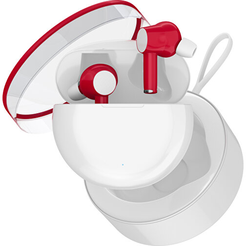 True-Wireless In-Ear Kopfhörer Truly , weiß / dunkelrot, Kunststoff, 6,00cm x 3,00cm x 6,00cm (Länge x Höhe x Breite), Bild 2
