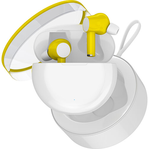 True-Wireless In-Ear Kopfhörer Truly , weiß / gelb, Kunststoff, 6,00cm x 3,00cm x 6,00cm (Länge x Höhe x Breite), Bild 2
