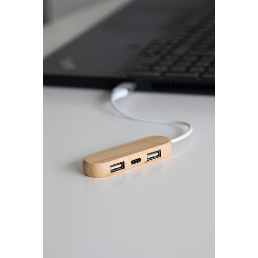 USB Hub MULTIPLIER , braun, Bambus / Kunststoff / Aluminium, 29,80cm x 1,20cm x 2,80cm (Länge x Höhe x Breite), Bild 3