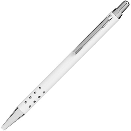 Messing-Kugelschreiber BUDAPEST , weiss glänzend, Messing / Stahl, 13,50cm (Länge), Bild 2