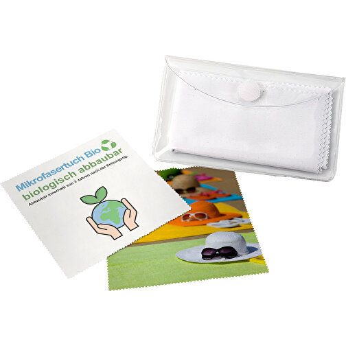 Panno in microfibra biodegradabile 15 x 15 cm, in custodia protettiva trasparente con punto di velcr, Immagine 1