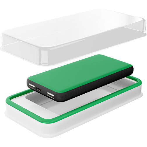 Duale Powerbank CustomColor Ink. Wireless Charger , grün / schwarz, ABS-Kunststoff, Polycarbonat (PC), 15,30cm x 1,20cm x 7,60cm (Länge x Höhe x Breite), Bild 2