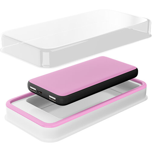 Duale Powerbank CustomColor Ink. Wireless Charger , rosa / schwarz, ABS-Kunststoff, Polycarbonat (PC), 15,30cm x 1,20cm x 7,60cm (Länge x Höhe x Breite), Bild 2