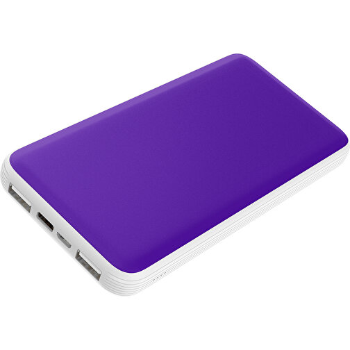 Duale Powerbank CustomColor Ink. Wireless Charger , violet / weiß, ABS-Kunststoff, Polycarbonat (PC), 15,30cm x 1,20cm x 7,60cm (Länge x Höhe x Breite), Bild 1