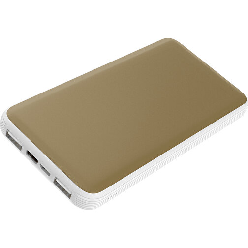 Duale Powerbank CustomColor Ink. Wireless Charger , gold / weiß, ABS-Kunststoff, Polycarbonat (PC), 15,30cm x 1,20cm x 7,60cm (Länge x Höhe x Breite), Bild 1