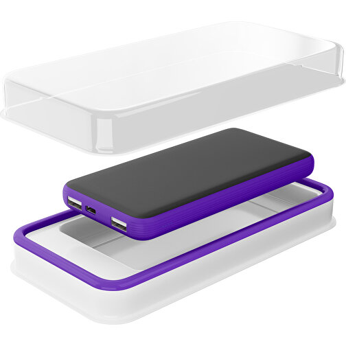 Duale Powerbank CustomColor Ink. Wireless Charger , schwarz / violet, ABS-Kunststoff, Polycarbonat (PC), 15,30cm x 1,20cm x 7,60cm (Länge x Höhe x Breite), Bild 2
