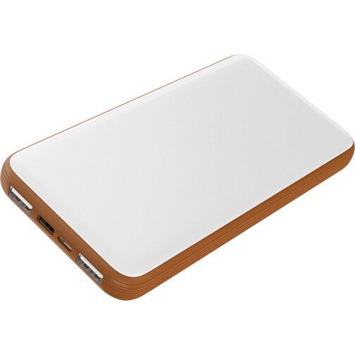 Duale Powerbank CustomColor Ink. Wireless Charger , weiß / braun, ABS-Kunststoff, Polycarbonat (PC), 15,30cm x 1,20cm x 7,60cm (Länge x Höhe x Breite), Bild 1