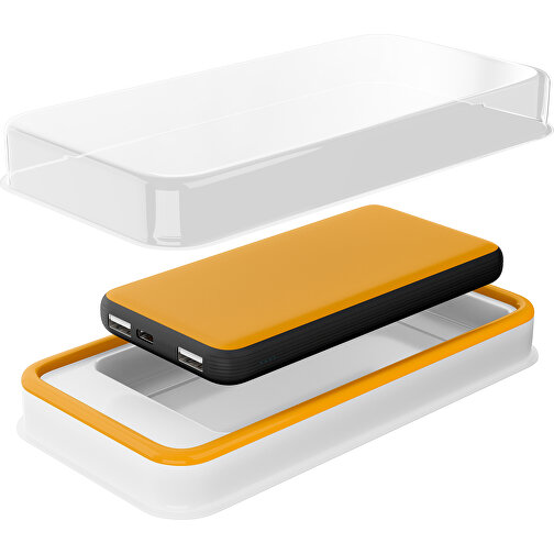 Duale Powerbank CustomColor Ink. Wireless Charger , kürbisorange / schwarz, ABS-Kunststoff, Polycarbonat (PC), 15,30cm x 1,20cm x 7,60cm (Länge x Höhe x Breite), Bild 2