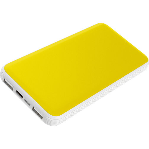 Duale Powerbank CustomColor Ink. Wireless Charger , gelb / weiß, ABS-Kunststoff, Polycarbonat (PC), 15,30cm x 1,20cm x 7,60cm (Länge x Höhe x Breite), Bild 1
