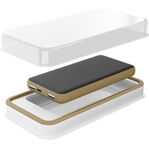 Duale Powerbank CustomColor Ink. Wireless Charger , schwarz / gold, ABS-Kunststoff, Polycarbonat (PC), 15,30cm x 1,20cm x 7,60cm (Länge x Höhe x Breite), Bild 2