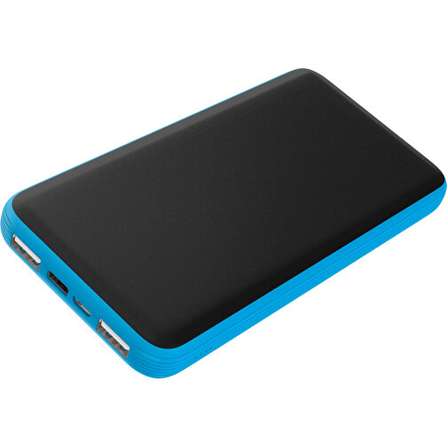 Duale Powerbank CustomColor Ink. Wireless Charger , schwarz / himmelblau, ABS-Kunststoff, Polycarbonat (PC), 15,30cm x 1,20cm x 7,60cm (Länge x Höhe x Breite), Bild 1