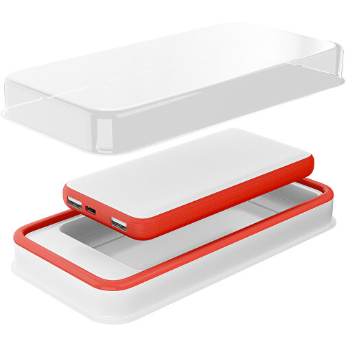 Duale Powerbank CustomColor Ink. Wireless Charger , weiß / rot, ABS-Kunststoff, Polycarbonat (PC), 15,30cm x 1,20cm x 7,60cm (Länge x Höhe x Breite), Bild 2