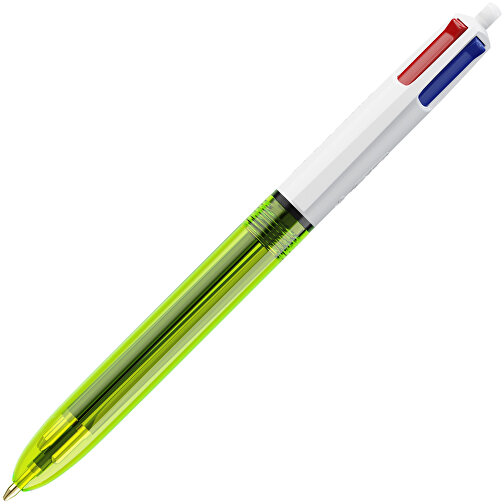 BIC® 4 Colours Fluo Kugelschreiber Siebdruck , BiC, transparentes gelb, Kunststoff, 14,40cm x 1,60cm (Länge x Breite), Bild 2