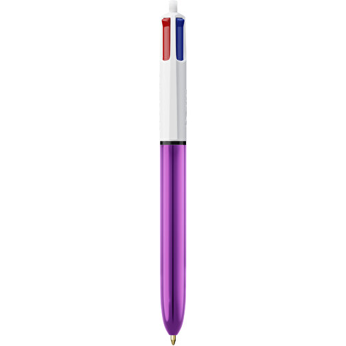 BIC® 4 Colours Shine Kugelschreiber Siebdruck , BiC, weiß/lilametallic, Kunststoff, 14,40cm x 1,60cm (Länge x Breite), Bild 1