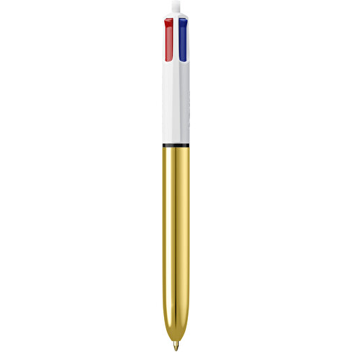BIC® 4 Colours Shine Kugelschreiber Lasergravur , BiC, weiß/gold, Kunststoff, 14,40cm x 1,60cm (Länge x Breite), Bild 1